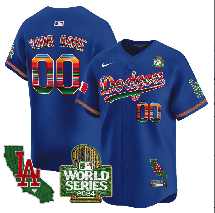 Men Custom MLB Mexico Los Angeles Dodgers blue 2024 World Series Champions Patch Jersey 20241105->customized mlb jersey->Custom Jersey